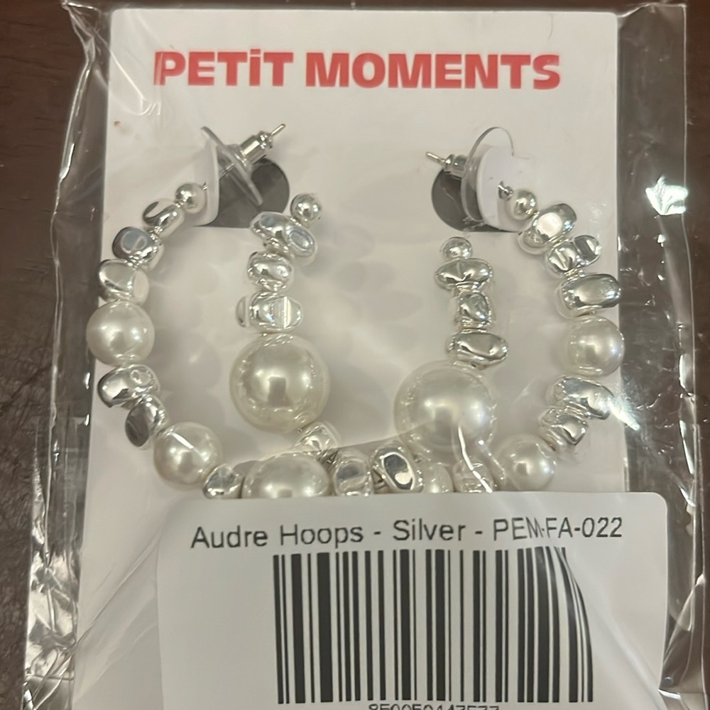 Brand new silver and pearl hoop earrings Audrey hoops.